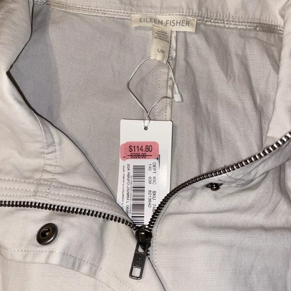 EILEEN FISHER BONE ORGANIC COTTON STEEL ZIP COAT Sz L NWT $328 - Picture 8 of 9